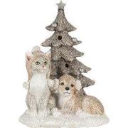 Clayre & Eef Beeld Dieren 11x9x15 cm LED Wit Grijs Kunststof Dieren