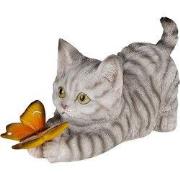 Clayre & Eef Beeld Kat 19x8x10 cm Grijs Polyresin