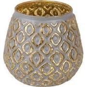 Clayre & Eef Theelichthouder Ø 9x8 cm Goudkleurig Grijs Glas