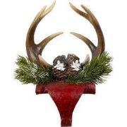 Clayre & Eef Haak Kerstsok Gewei 18x24x15 cm Rood Bruin Polyresin