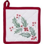 Clayre & Eef Kind Pannenlap 16x16 cm Wit Rood Katoen Hert Hulstbladere...