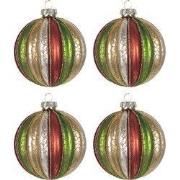 Clayre & Eef Kerstbal Set van 4 Ø 8 cm Rood Groen Glas