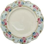 Clayre & Eef Dinerbord Ø 28 cm Blauw Wit Keramiek Bloemen