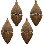 Clayre & Eef Kerstbal Set van 4 7x14 cm Bruin Glas