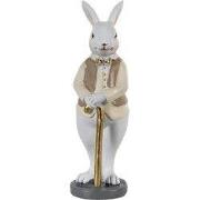 Clayre & Eef Beeld Konijn 5x5x15 cm Beige Wit Polyresin