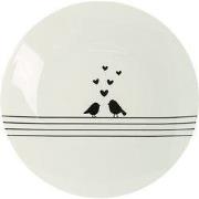 Clayre & Eef Dinerbord Ø 26 cm Wit Zwart Porselein Harten Vogels