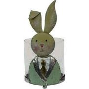 Clayre & Eef Windlicht Konijn 11x10x22 cm Groen Wit Metaal