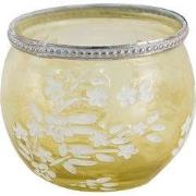 Clayre & Eef Theelichthouder Ø 10x9 cm Geel Wit Glas Bloemen