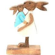 Clayre & Eef Beeld Konijn 15x6x22 cm Bruin Roze Hout