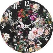 Clayre & Eef Wandklok Ø 34 cm Zwart Groen MDF Bloemen