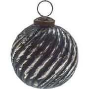 Clayre & Eef Kerstbal Ø 7 cm Zwart Zilverkleurig Glas