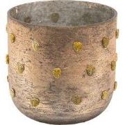 Clayre & Eef Theelichthouder Ø 13x13 cm Goudkleurig Glas Bladeren