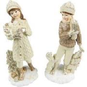 Clayre & Eef Beeld Set van 2 Kinderen 22 cm Beige Polyresin