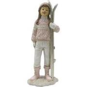 Clayre & Eef Beeld Kind 21 cm Roze Wit Kunstleer