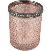 Clayre & Eef Theelichthouder Ø 6x6 cm Roze Glas