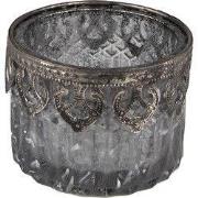 Clayre & Eef Theelichthouder Ø 9x6 cm Zilverkleurig Glas