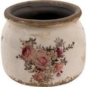 Clayre & Eef Bloempot Ø 10x9 cm Roze Beige Keramiek Bloemen