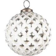 Clayre & Eef Kerstbal Ø 10 cm Wit Zilverkleurig Glas