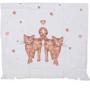 Clayre & Eef Gastendoekje 40x66 cm Wit Bruin Katoen Katten