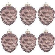 Clayre & Eef Kerstbal Set van 6 Dennenappel Ø 8 cm Roze Glas