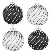 Clayre & Eef Kerstbal Set van 4 Ø 8 cm Zwart Grijs Glas