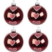 Clayre & Eef Kerstbal Set van 4 Ø 8 cm Rood Glas