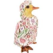 Clayre & Eef Beeld Eend 10x11x18 cm Roze Polyresin Bloemen