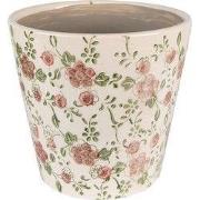 Clayre & Eef Bloempot Ø 12x10 cm Roze Beige Keramiek Bloemen