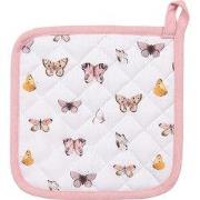 Clayre & Eef Pannenlap 20x20 cm Beige Roze Katoen Vlinders