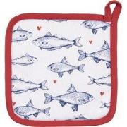Clayre & Eef Pannenlap 20x20 cm Wit Blauw Katoen Vissen