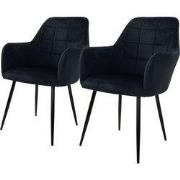 Set van 2 eetkamerstoelen, zwart, met rugleuning en armleuningen