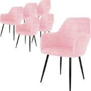 Set van 2 eetkamerstoelen, roze, met rugleuning en armleuningen