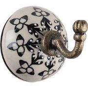 Clayre & Eef Wandhaak Ø 6 x7 cm Wit Zwart Keramiek