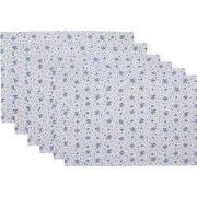 Clayre & Eef Placemats Set van 6 48x33 cm Wit Blauw Katoen Roosjes