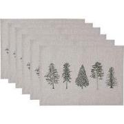 Clayre & Eef Placemats Set van 6 50x35 cm Beige Groen Katoen Dennenbom...
