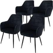 Set van 2 eetkamerstoelen, zwart, met rugleuning en armleuningen