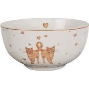 Clayre & Eef Soepkom 500 ml Wit Bruin Porselein Katten
