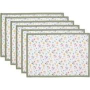 Clayre & Eef Placemats Set van 6 48x33 cm Wit Groen Katoen Bloemen