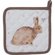 Clayre & Eef Kind Pannenlap 16x16 cm Wit Bruin Katoen Konijn