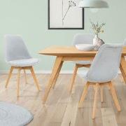 Eetkamerstoelen Set van 4 Grijs Linnen Bekleed met Houten Poten ML-Des...