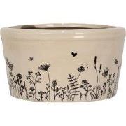 Clayre & Eef Bloempot Ø 16x9 cm Beige Zwart Keramiek Bloemen