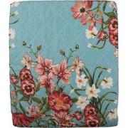 Clayre & Eef Bedsprei 140x220 cm Blauw Roze Katoen Bloemen