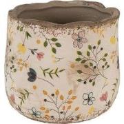 Clayre & Eef Bloempot Ø 14x12 cm Beige Geel Keramiek Bloemen