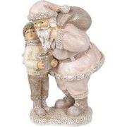 Clayre & Eef Beeld Kerstman 13x11x18 cm Roze Polyresin