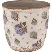 Clayre & Eef Bloempot Ø 11x10 cm Beige Blauw Keramiek Bloemen