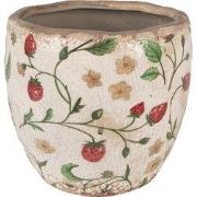Clayre & Eef Bloempot Ø 14x14 cm Beige Rood Keramiek Aardbeien
