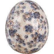 Clayre & Eef Decoratie Ei Ø 14x16 cm Beige Blauw Keramiek Bloemen
