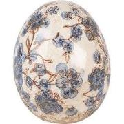 Clayre & Eef Decoratie Ei Ø 11x14 cm Beige Blauw Keramiek Bloemen