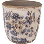 Clayre & Eef Bloempot Ø 14x14 cm Beige Blauw Keramiek Bloemen