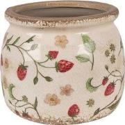 Clayre & Eef Bloempot Ø 16x13 cm Beige Rood Keramiek Aardbeien